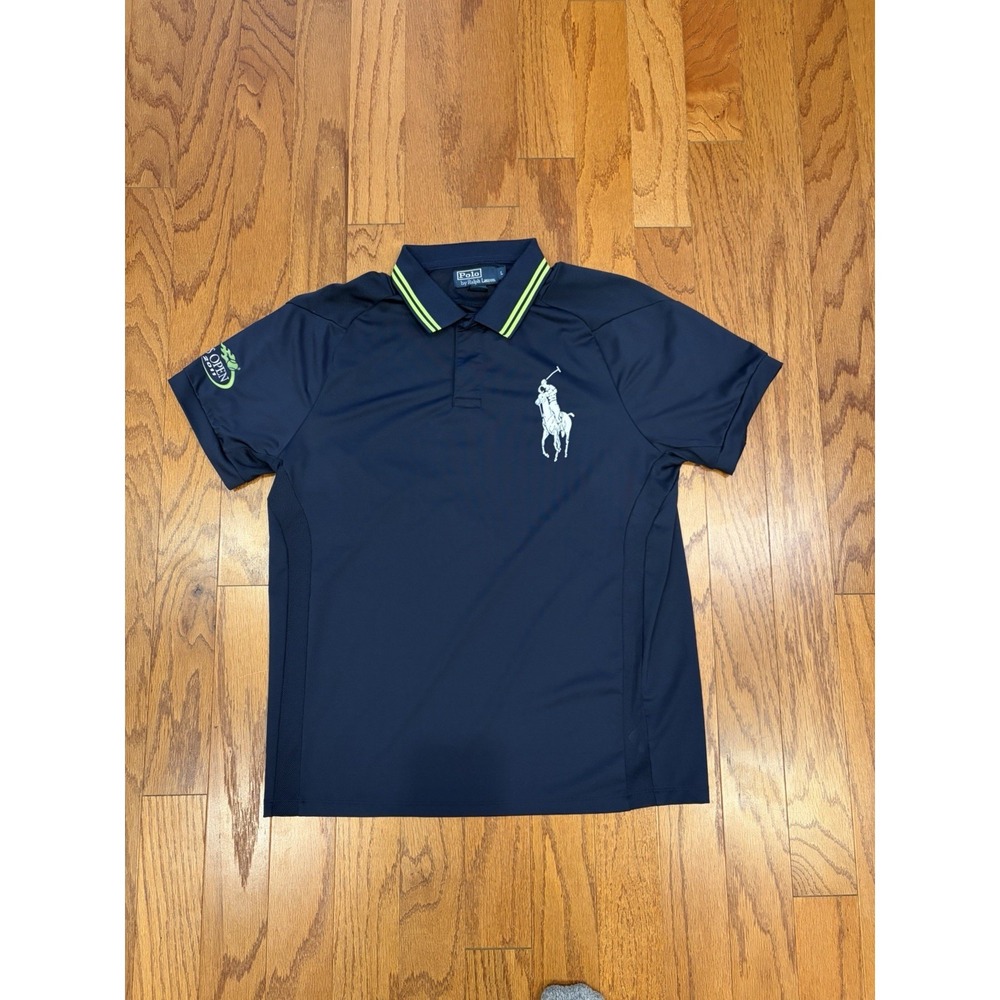 Polo Ralph Lauren US OPEN 2011 Big Pony Snap Collar Navy Polo Shirt Size Large